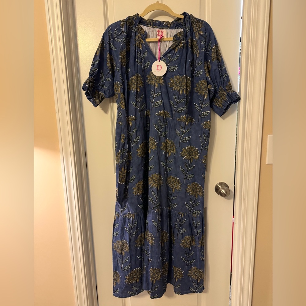 Victoria Dunn Navy Blue Floral Midi Dress